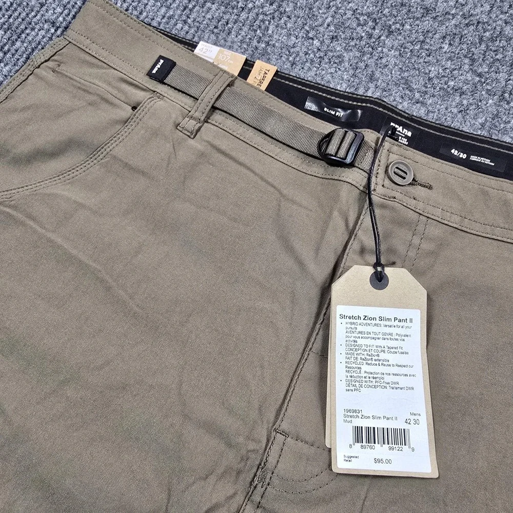 Prana Stretch Zion Slim Pant II Mens Pants 42x30 Brown Hiking Climbing Outdoor‎